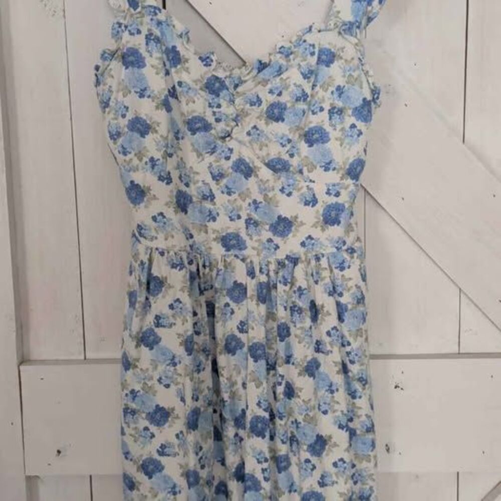 ALTAR'D STATE blue floral ruffled strap mini dress